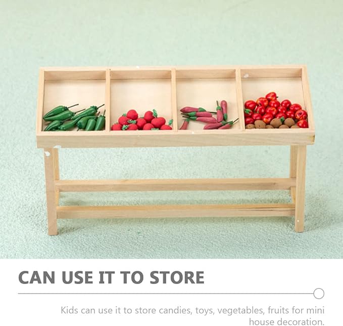 LUOZZY Miniature Wooden Shelf Food Display Miniature House Vegetable Fruit Shelf Figurine Mini Dollhouse Vegetable Rack Stall Model