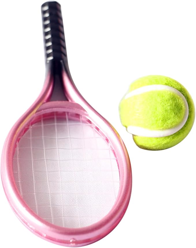 BOGEEL House Tennis Model Set Simulation Sports Goods Outdoor Miniature Model Include 1x Tennis 1x Racket,Plastic