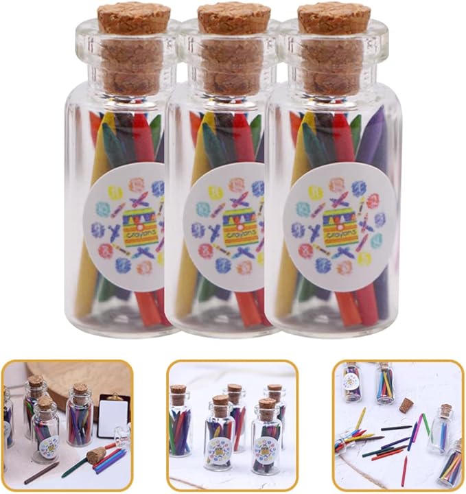 ARTIBETTER 3 Set Dollhouse Crayons Mini Brands Foodie Miniature Bottled Crayons Mini Verse Make It Food Miniatures House Bottled Plastic Cosplay School Supplies Ob11