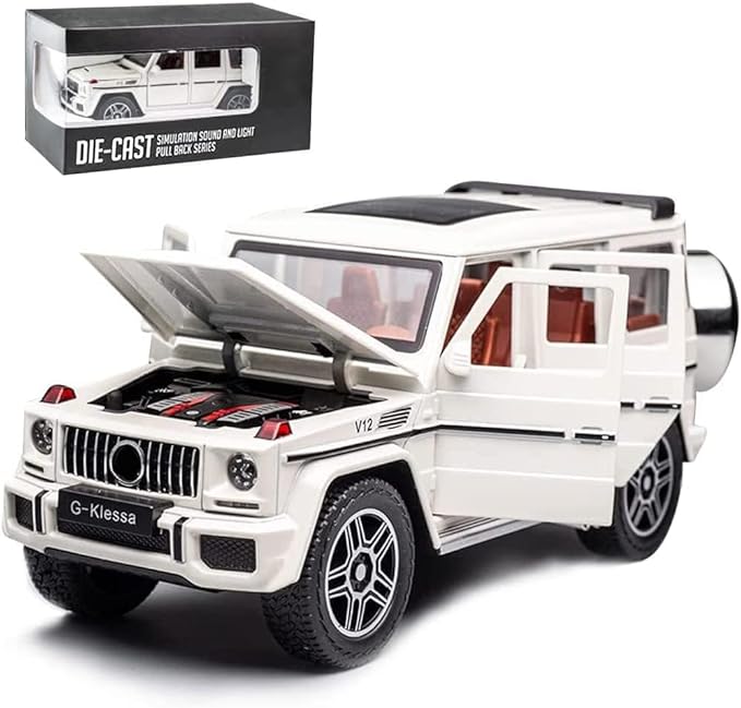 EROCK Exquisite car Model 1/24 Benz G63 AMG Model Car, Zinc Alloy Pull Back Toy car with Sound and Light for Kids Boy Girl Gift (White)