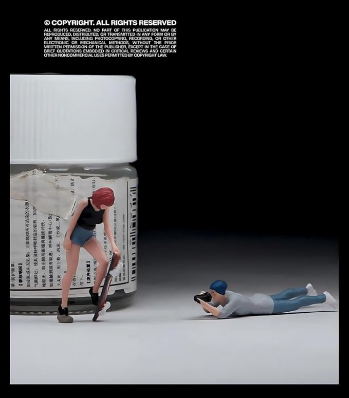 1:64 Scale Hand-Painted Resin Red-haired Skateboard Girl - HO Compatible Diorama Model for Train Scenes, Architectural Displays, Collectors & Hobbyists