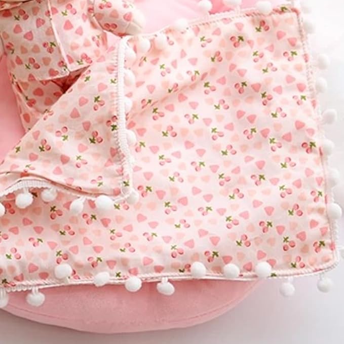 Mini Bed for Labubu Sofa, Doll House Furniture for Labubu Bedroom, Cute Doll Bed with Pillow and Blanket for 17cm Doll, Dollhouse Accessories for Labubu Decor or Collectors (Cherry)