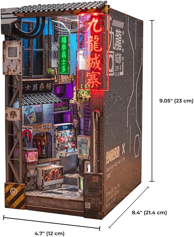 Anavrin Book Nook Kit Kowloon Walled City 2049 DIY 3D Wooden Booknook for Adults, Teens and Book Lovers, Bookshelf Insert Library Decor, Creative Gift for Family, Friends, and Elderly