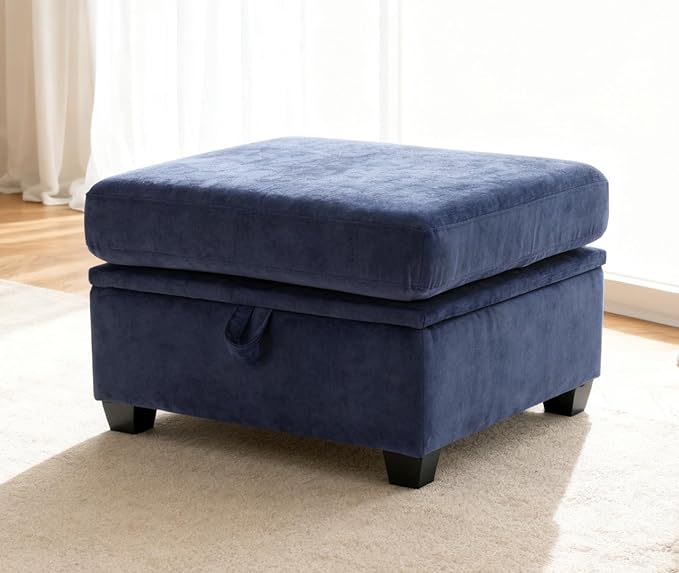 asunflower Ottoman with Storage for Couch Navy Blue 25.2 Inch Square Storage Ottoman Foot Rest for Living Room Large Ottomans for Dorm, Bedroom,Office with Deep Seating