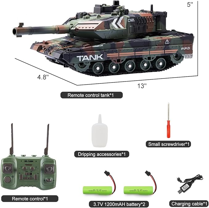 RC Tank - 2.4Ghz Remote Control Army Tank Toys with Auto Demo Sound Light Smoke - 13 Channel Military Vehicles Model Gift for Kids Adults Boys Age 6-8 9-12, Army Green