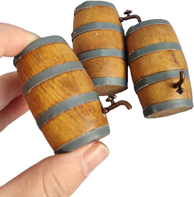 3 Pieces of Dollhouse 1/12 Scale Miniature Beer Barrels Wine Whiskey Casks Rustic Garden Farmhouse Decor