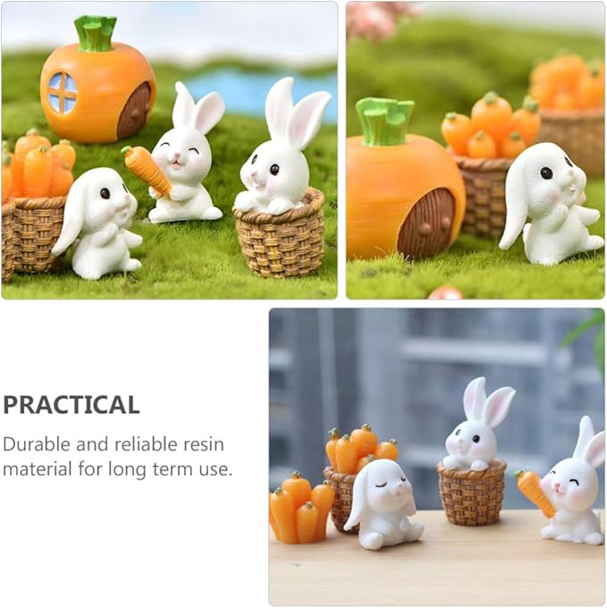 PRETYZOOM 7pcs Easter Rabbit Radish Model Table Ornament Creative Micro Landscape Decoration for Home Decor Desktop Adornment Present for Easter Garden