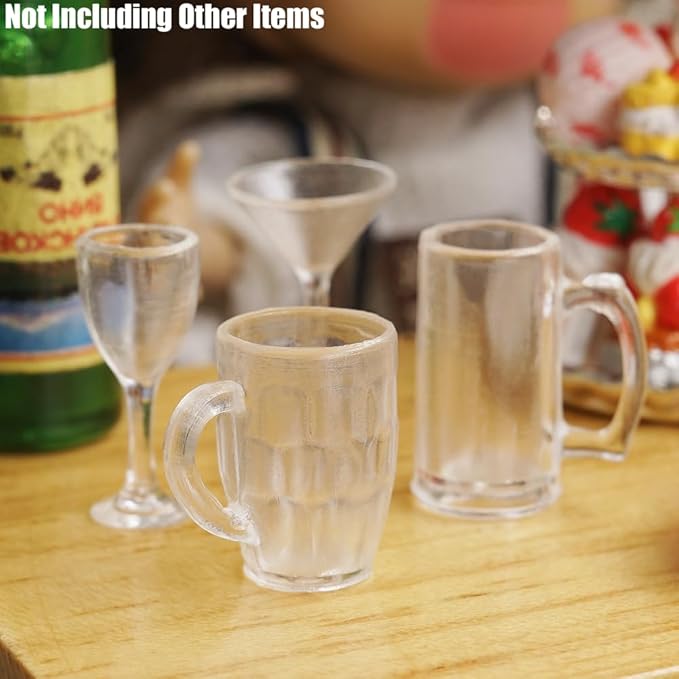 Odoria Dollhouse Drinking Glasses Miniature: 1/12 Scale Wine Cocktail Glass for Kitchen Bar - Mini Beer Mug Stein Highball Glass Clear 4Pcs