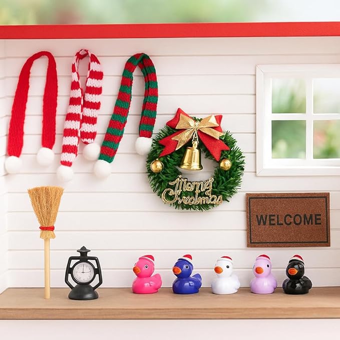 67PCS Dollhouse Accessories Doll House Miniatures Christmas Decoration Small Scene Model Light Mini Tree Gift Boxes Fake Light Door Mini Scene Model Pretend Toys DIY Festival Holiday Party Favors Gift