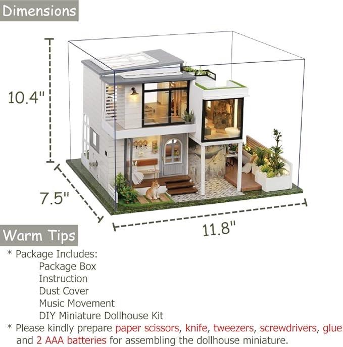 TuKIIE DIY Miniature Dollhouse Kit with Furniture, 1:24 Scale Large Garden Villa Wooden Christmas Doll House Accessories Plus Dust Proof & Music Movement for Kids Teens Adults(West Creek House)