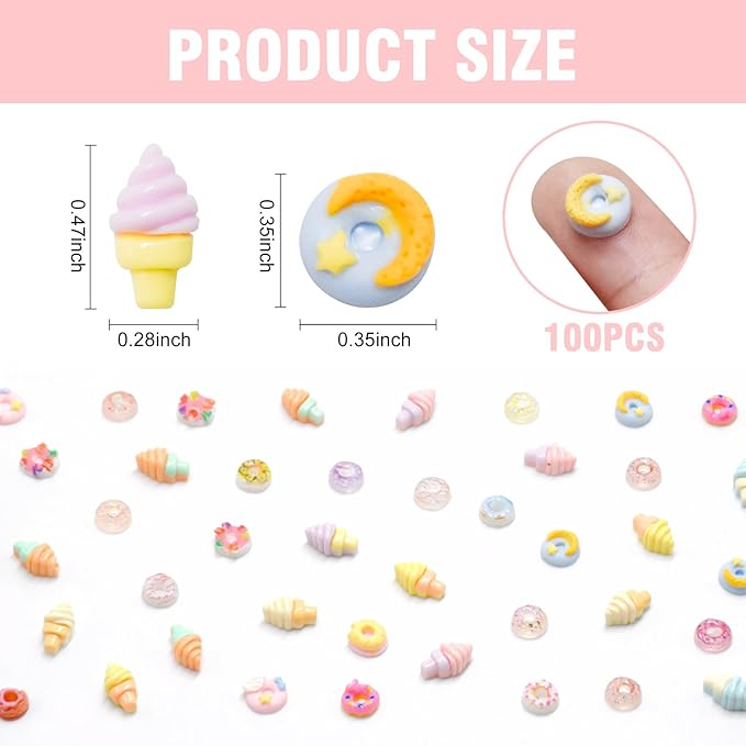 100 Pieces Mini Food for Crafts Dollhouse Mini Resin Dessert Ice Cream Donut Decor Miniature Food for Dollhouse Mini Kitchen Micro Landscaping Decoration