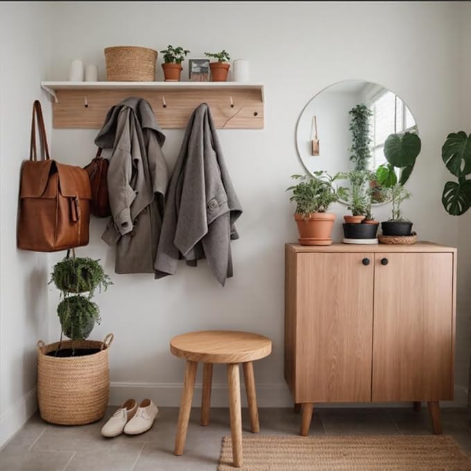 Wooden Stools Dining Chair Table Chair Dressing Stool Kitchen Bar Stool Side Table Round Suitable for Bedroom Living Room Dining humidifier Stand Plant Stand (Natural Wood Color)
