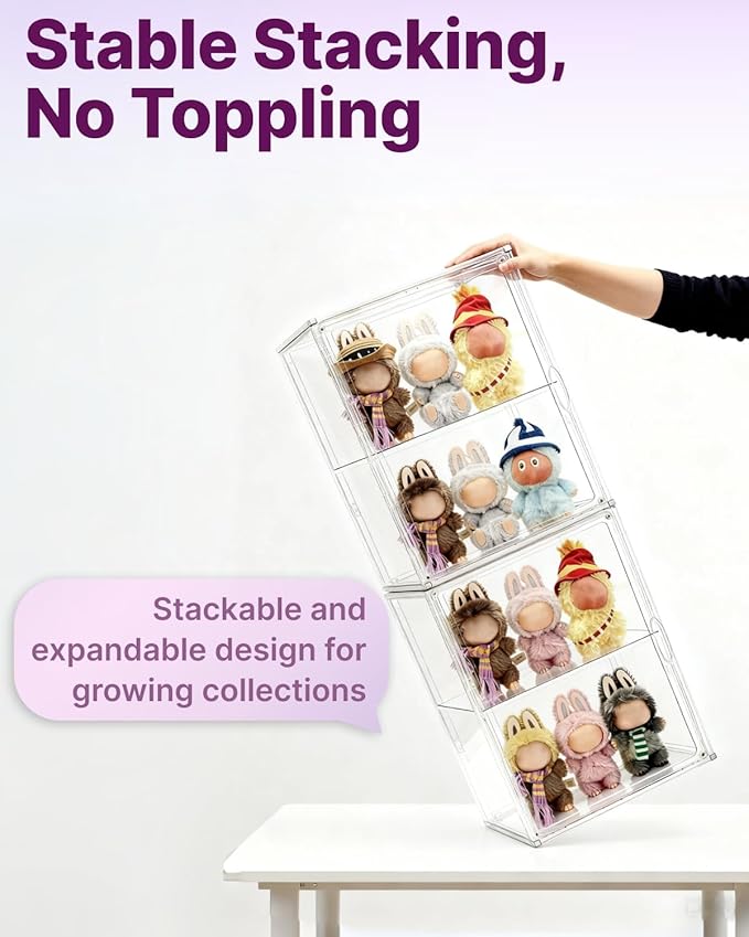 2-Tier Display Case for Labubu, Wall Mounted 14.17in Clear Acrylic Box with Shelf, Display Cabinet for Big into Energy, Exciting Macaron, Have a Seat, Coca-Cola Figures, Dustproof Showcase Organizer