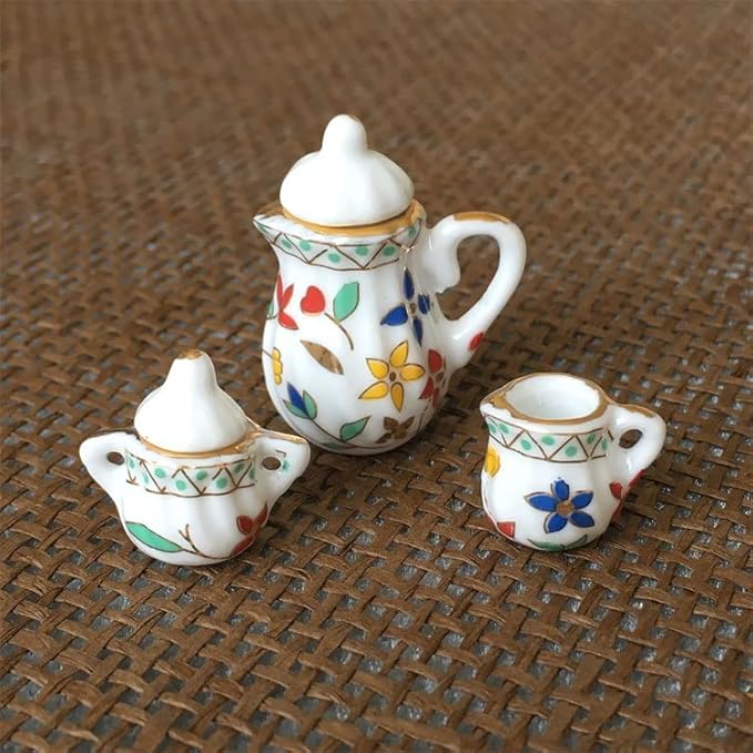 Dollhouse Decoration Accessories, 1:12 Dollhouse Miniature 15 Pcs Porcelain Tea Sets Mini Food Toy Model (A)