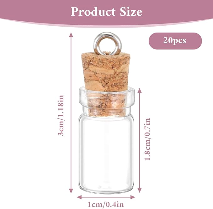 20 Pcs Mini Glass Bottles with Cork 1ml Capacity Clear Tiny Glass Bottles Wishing Message Bottle DIY Art Craft Storage Small Jars for Home and Holiday Party Decoration