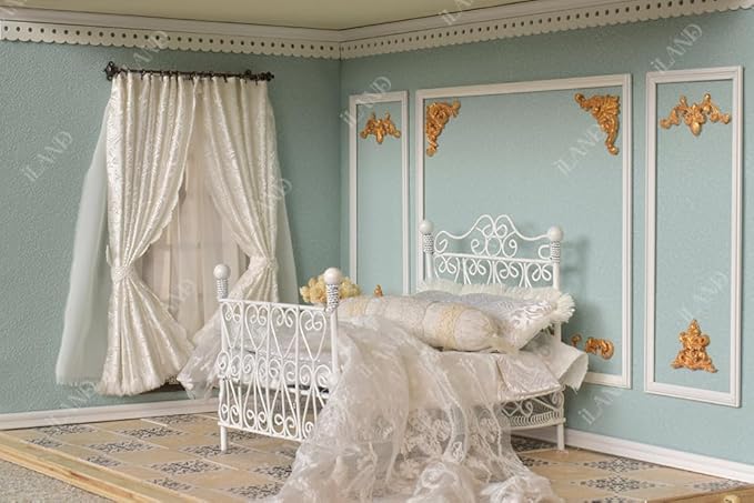 iLAND Victorian Dollhouse Furniture on 1:12 Scale, Dollhouse Bed Set 5pcs
