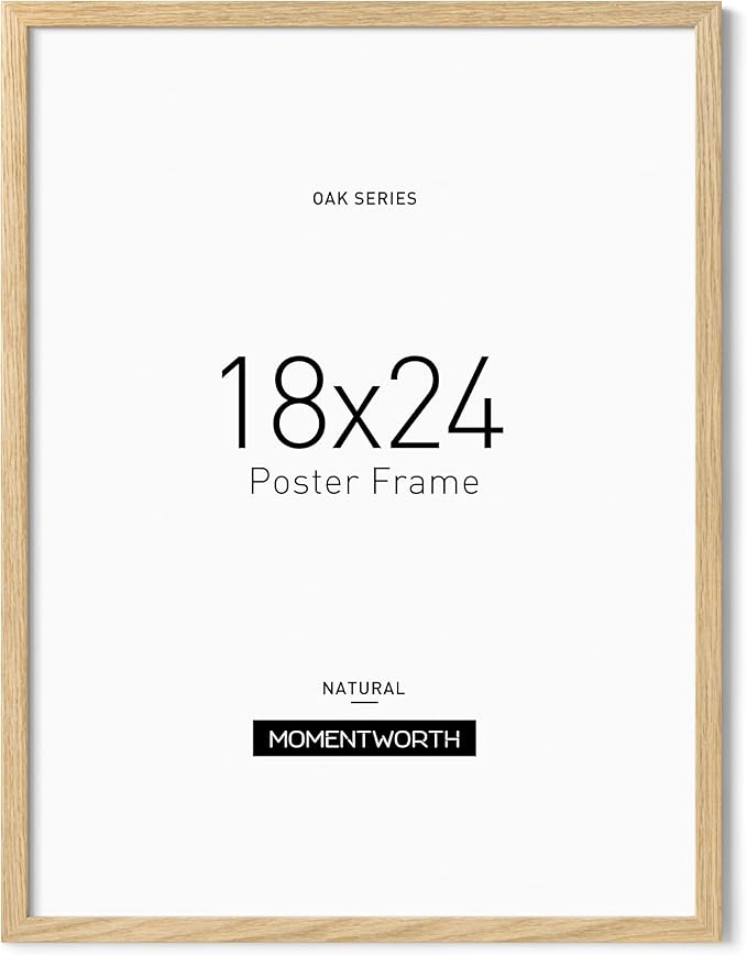 Momentworth Minimalist 18x24 Frame, Solid Oak Wood 18x24 Poster Frame for Wall Mount - Wall Decor for Home, Office & Galley (Single,Oak)