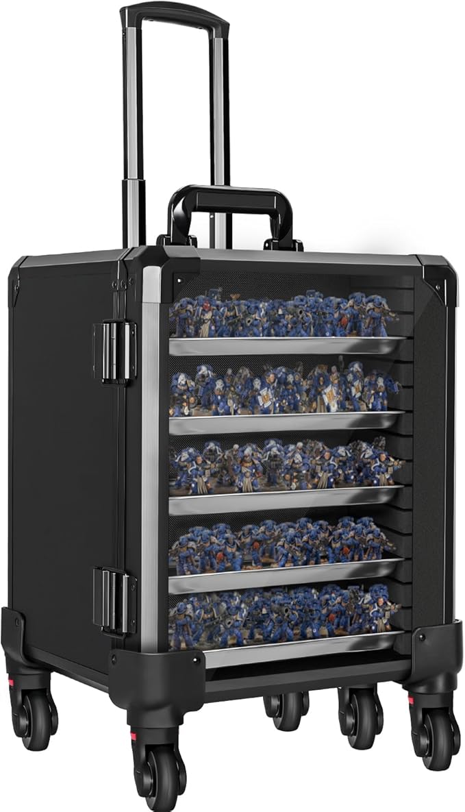 Miniatures Storage Case Miniatures Transport Case Aluminum Alloy Frame Display Case with Lock and Trolley (Medium Size)