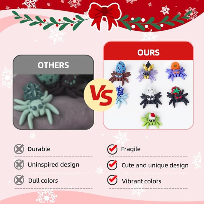 3D Printed Dragon Egg with 10 Unique Spiders, 3D Printed Animals Toys,Stocking Stuffers,Surprise Spider Fidget Toy Set for Party Favors (Rainbow)