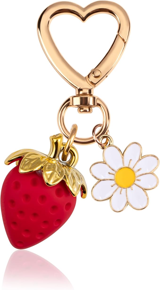 Wikavanli Cute Strawberry Keychain,Bag Charms,Kawaii Heart Flower Daisy Key chains Accessories Decor for Women Girls Purse