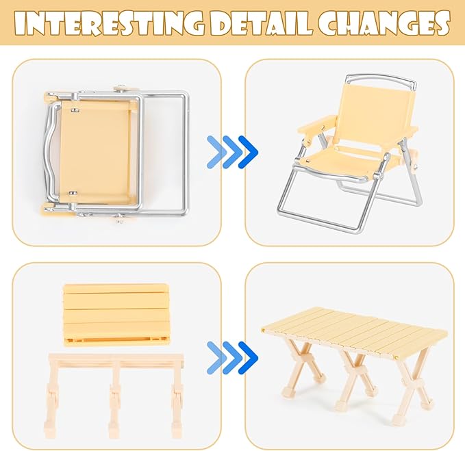 Dollhouse Furniture Set for Kids Toys Miniature Doll House Accessories Pretend Play Toys for Boys Girls & Toddlers Age 3+ with Camping (Yellow)