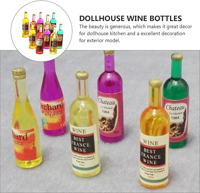 EXCEART 54pcs Miniature Wine Bottles for Dollhouse Ornaments Lovely Bottle Realistic Colors and Shapes for Home Decoration and Collecting Mixed Styles