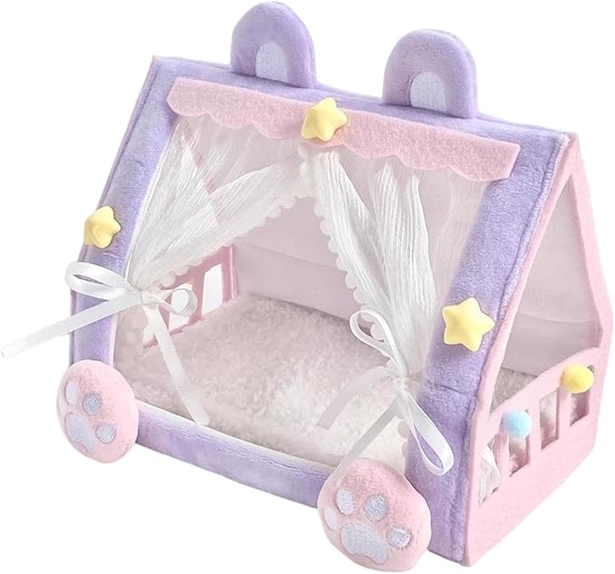 Mini Bed for 10cm Dolls and Stuffed Animals, Doll Tent Bed, Miniature Play Furniture Accessories for Dollhouse Bedroom Patio Garden, Decorative Toy for Toddler Girls Pretend Play, Style A