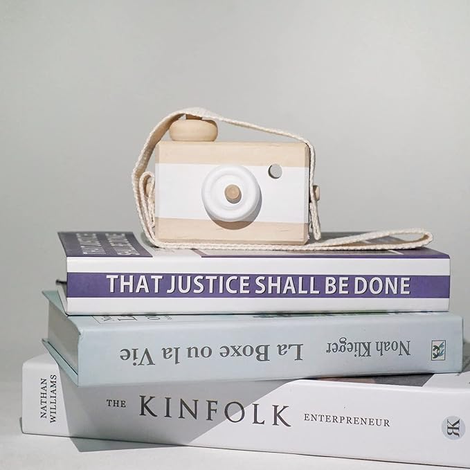Baby Toy Wooden Mini Camera Toy, Baby Kids Cute Mini Sharpe Toy, Neck Hanging Photographed Props for Baby Toddlers Children Kids' Room Hanging Decor Gift (White-2)