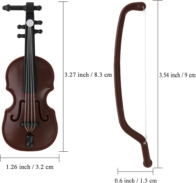 Worlds Smallest Violin Toy, 3.26 Inch Miniature Violin for Dollhouse Accessories, Tiny Desk Decor and Christmas Ornament