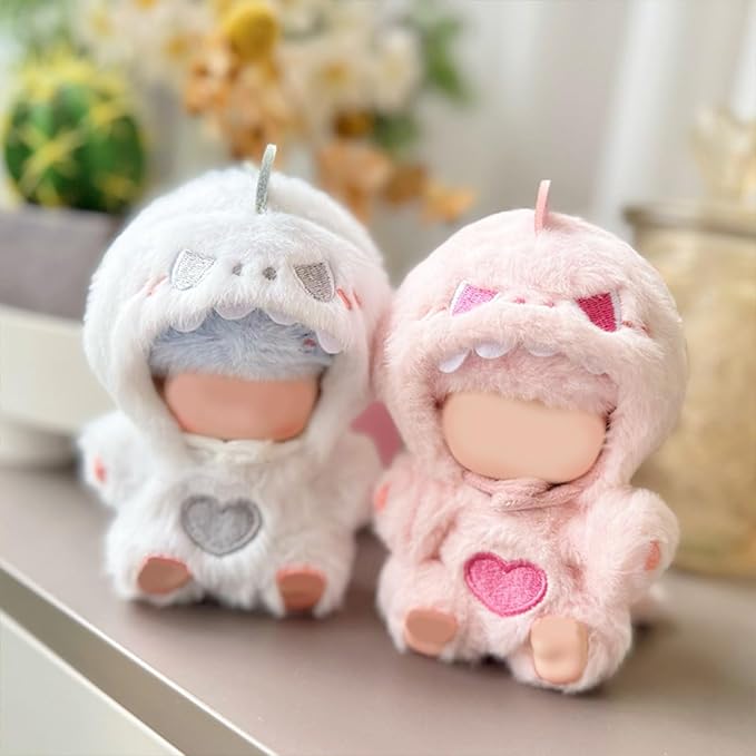 Clothes for LABUBU Doll (NO Doll), Pink Plush Heart Dinosaur Outfits for LABUBU 17cm Dolls, Premium Accessories for LABUBU Unique Dress up