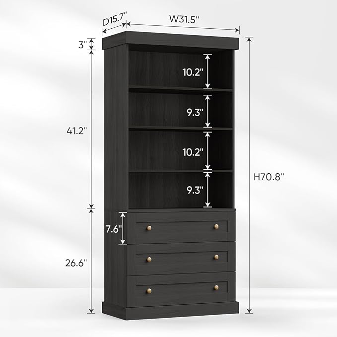 71" Tall Farmhouse Kitchen Pantry, Large Storage Cabinet with Adjustable Shelves, 3 Drawer, Wood Versatile Hutch Cabinet for Dining Room, Living Room, Black 3 PCS