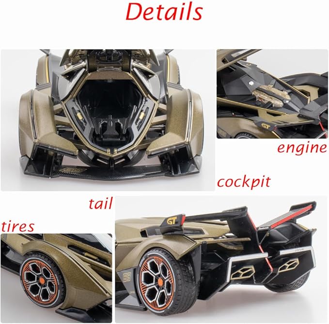 Toy Cars Model Lambo V12 Sports Race Car 1/22 Green Alloy Collectible Diecast Vehicles with Sound and Light