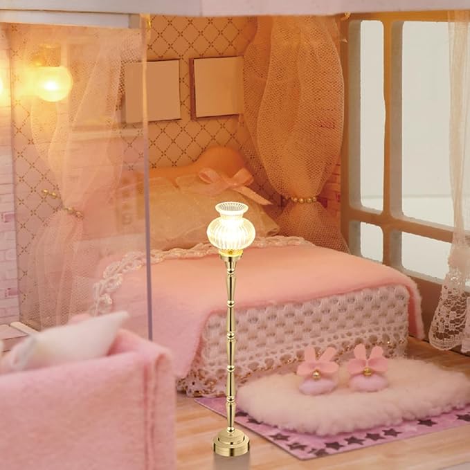 TOYANDONA Miniature Dollhouse Lamp - 1/12 Scale Doll House Floor Lamp Miniature Dollhouse Lights Led Battery Operated for Doll House Decoration Accessories