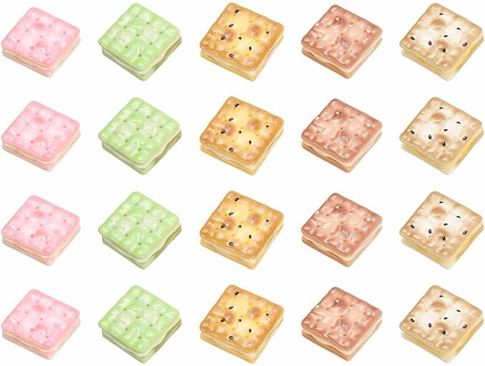 Dollhouse Miniature Food, Cute Mixed Square Cookies Figures Toys Mini Resin Foods Trinkets for Pretend Play Kitchen Cooking Game & Doll House Decor (Mixing Colors, 20pcs)
