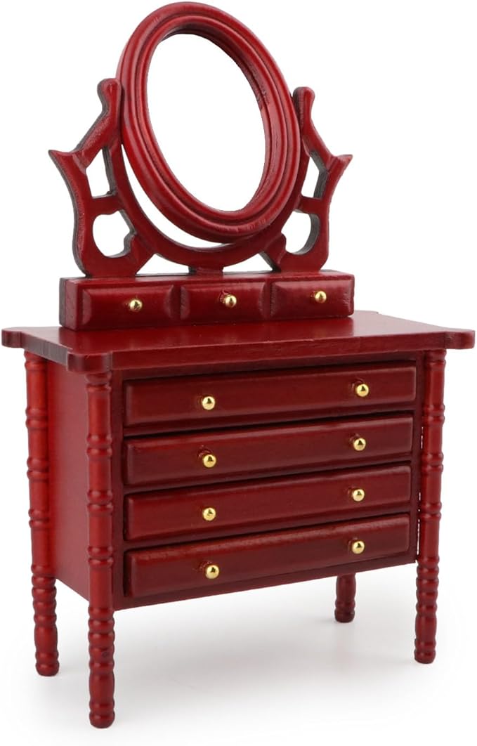 Dollhouse Furniture Dressing Table Miniature Vanity Set with Drawers No Deformation Handy Mini Dressing Table (Red)