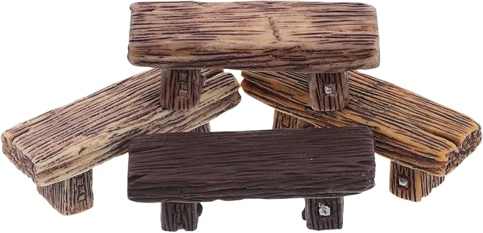 Veemoon Mini Resin Bench, 4pcs Miniature Park Bench Miniature Garden Resin Stools Craft Mini Chairs Garden Bonsai Ornaments Park Street Seat Dollhouse Decoration Accessory 2. 12x0. 71x0. 63in