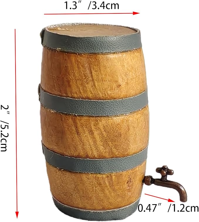 3 Pieces of Dollhouse 1/12 Scale Miniature Beer Barrels Wine Whiskey Casks Rustic Garden Farmhouse Decor