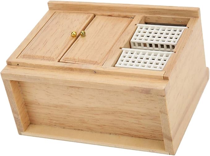Dollhouse Miniature Furniture, 1:12 Scale Wooden Kitchen Dish Washing Table with Baskets for Doll House Accessories Decoration