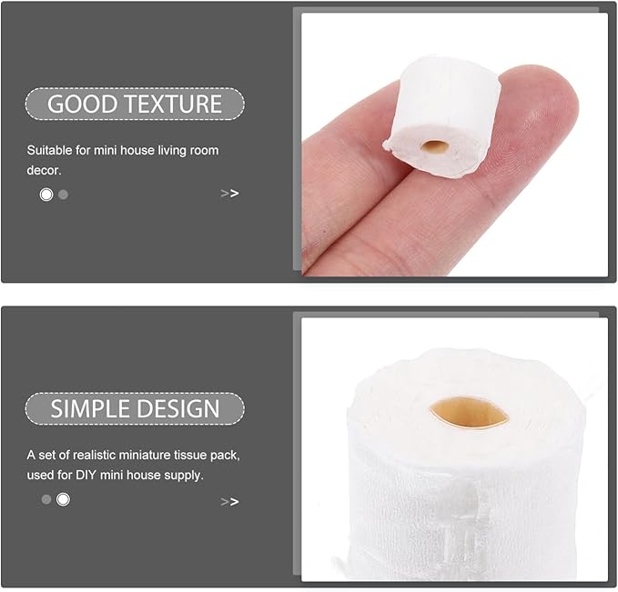 UPKOCH 10pcs Mini Dollhouse Toilet Tissue Rolls, 1:12 Detachable Simulation Paper Model, Cute Bathroom Doll House Napkins, Collectible Miniature Accessories for Kitchen, Home, Gift