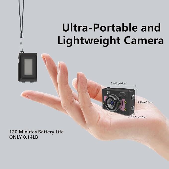 Mini Keychain Camera 64GB, 1080P Mini Retro Photo Video Camera, 120 Minute Battery Life Portable Tiny Digital Cam, Micro Video Camcorder for Travel Students Children, Pink