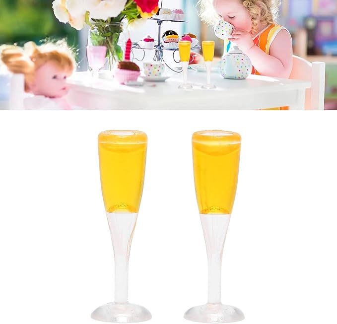 TOPINCN 2PCS Miniature Champagne Glasses, Dollhouse Miniatures Bar Wine Goblets, Wedding Party Scene Doll Drinkware Accessories, Model Playtime Cups Supplies for Cake Decoration (Pair of Champagne