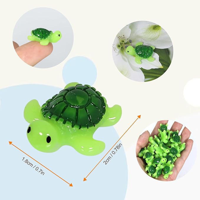 Darovly 100 Pcs Mini Resin Turtles, Green Turtle Figurines, Tiny Miniature Figurines Turtles to Hide, Bulk Small Resin Animals for Landscape Decor Fish Tank Aquarium or Gift
