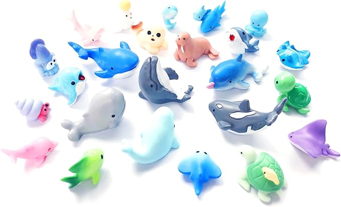 24 Styles Mini Resin Ocean Animals Figurines Toys Small Marine Animals Figures to Hide Tiny Plastic Bulk Crafts Whale Shark Octopus Dolphin Sea Creatures Aquarium Fish Tank Decor