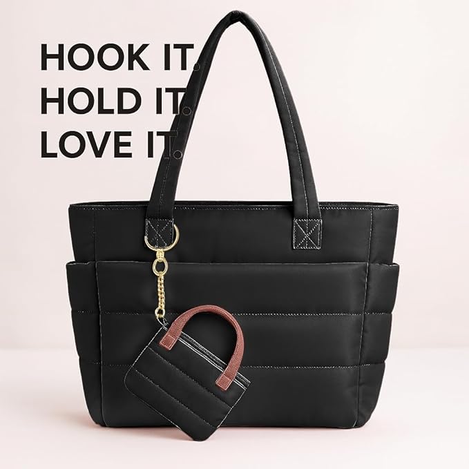 MyfavoriteK Cute Mini Tote Keychain Fancy Coin Pouch Charm Stylish Purse Key Chain for Women Novelty Puffer Handbbag Key Ring