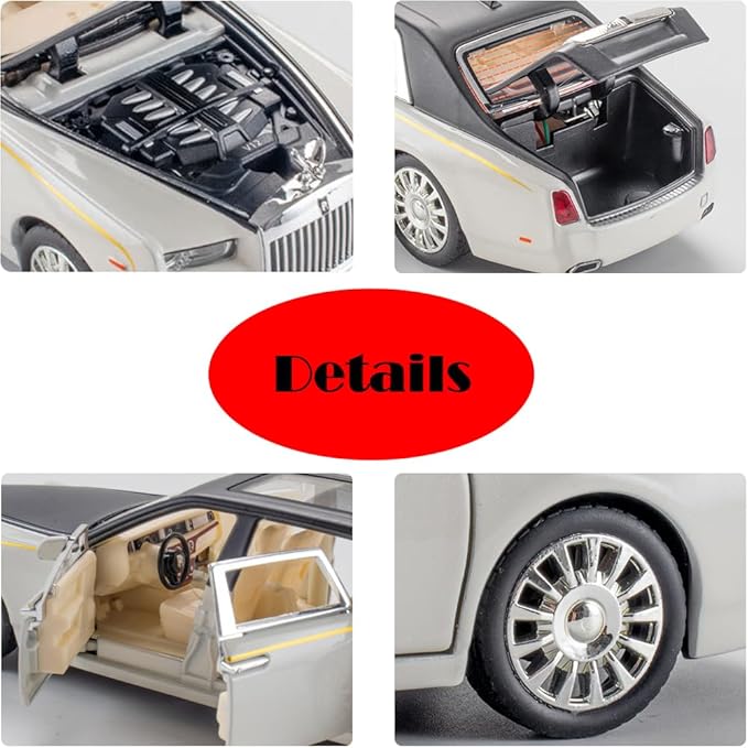 Toy Cars Phantom Model White Alloy Collectibles Diecast Vehicles with Sound and Light