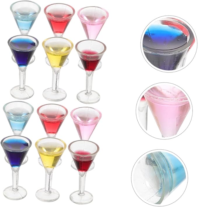 Yardwe 12pcs Miniature Cocktail Doll House Accessories Realistic Mini Wine Glasses for Dollhouse Decor for Creative Mixed Color