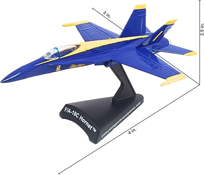 Postage Stamp F/A-18C Hornet Blue Angels – 1/150 Scale Die-Cast Metal Jet Model with Display Stand – Officially Licensed USA Navy Collectible Aircraft for Adults Ages 14+