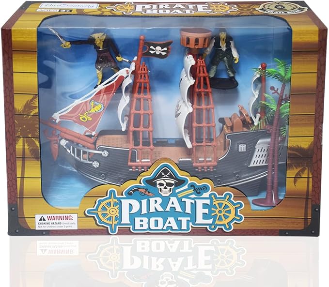 ArtCreativity 10 Inch Pirate Boat Playset, Detailed Ship Toy with 2 Pirate Action Figures & Tree, Fun Party Favor and Prize for Boys & Girls Ages 3+