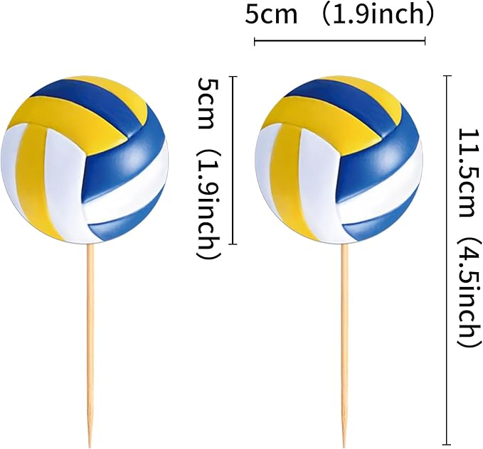 Ercadio 24 Pack Double Sided Volleyball Cupcake Toppers Sport Balls Cupcake Picks Volleyball Birthday Cake Decorations for Volleyball Theme Party Baby Shower Sport Game Party Decorations