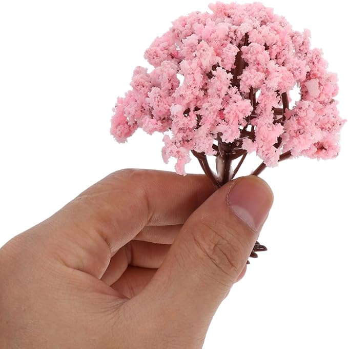 Yardwe Simulated Flower Tree with Base 2.76 Inch Miniature Plastic Tree for DIY Model Train Scenery Hobby Landscape Decoration Dollhouse Accessory